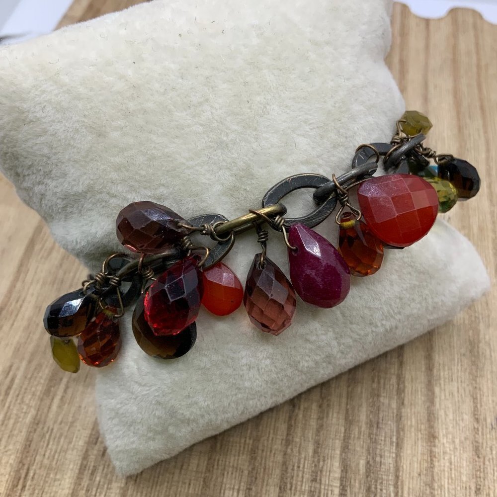 Fossil Colorful Faceted Beaded Distressed Link Toggle Bracelet